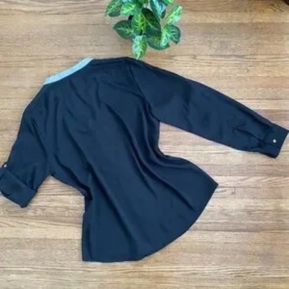 Calvin Klein Two-Tone Black & White Contrast Long Sleeve Half Zip Blouse Size L - Picture 10 of 10